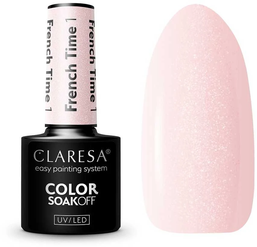 Activeshop Gelinis nagų lakas Claresa Color Soak Off French Time, Nr.1 rožinis, 5 g