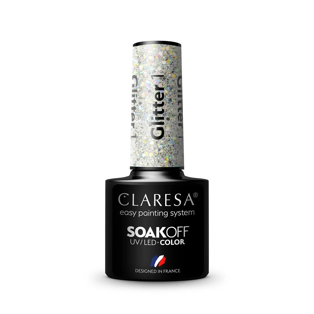 Claresa Soak Off UV/LED ilgalaikis hibridinis nagų lakas 5g., Spalva: Glitter 1