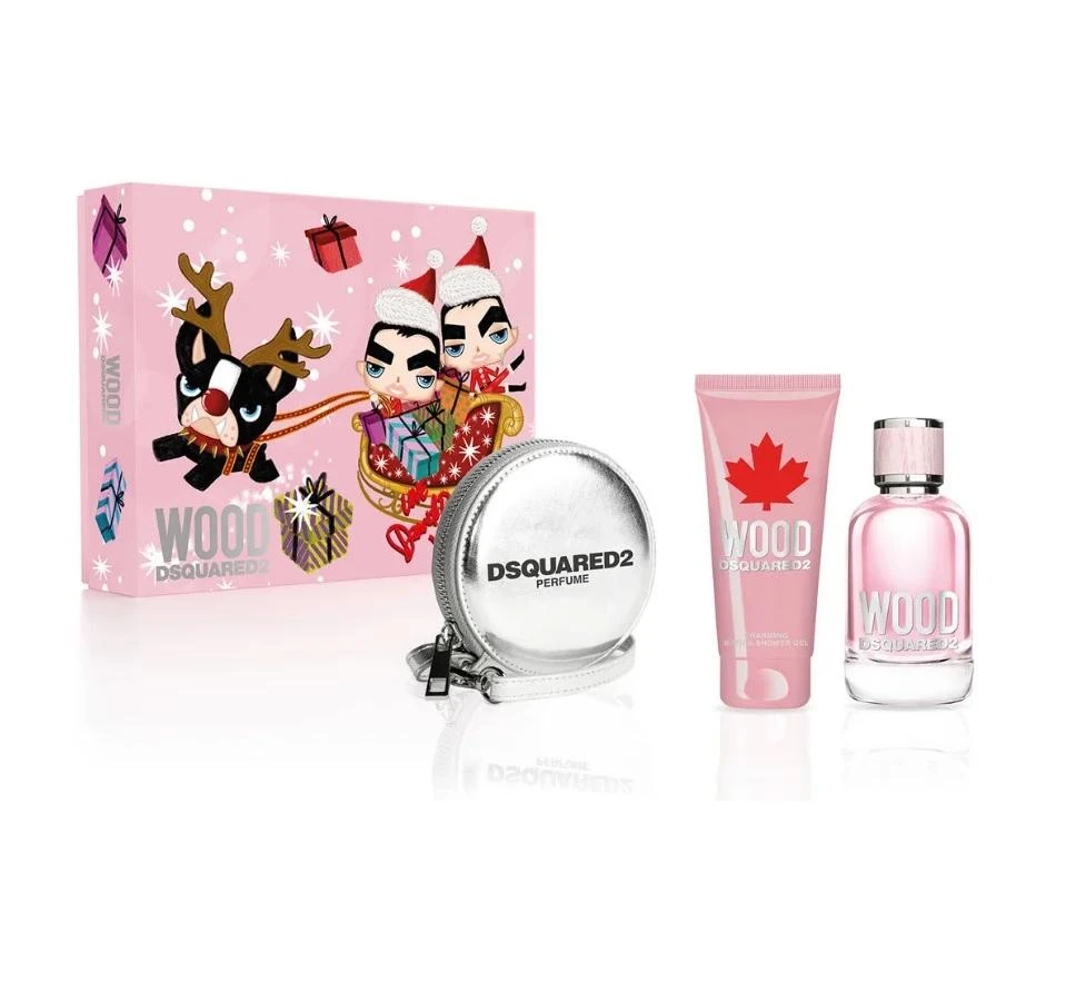Dsquared2 Set Dsquared 2: Wood Eau De Toilette For Women, 100 ml + Wood Dušo želė, 100 ml + Dsquared GWP Textile Pouch Sidabrinis