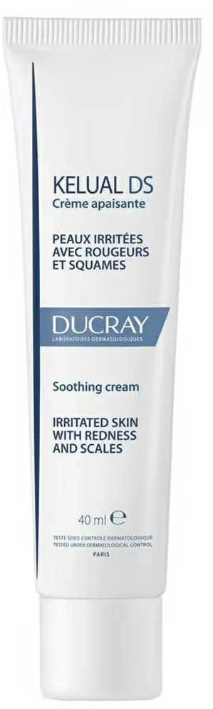 Ducray Kelual DS Squamo-Reducing Soothing Kreminis raminantis veido kremas sudirgusiai odai su paraudimu ir pleiskanojimu, 40 ml