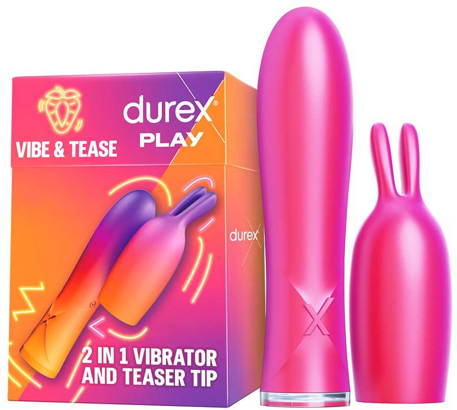 Durex Žaiskite Vibe &amp; Tease 2in1 vibratorių su stimuliuojančiu antgaliu
