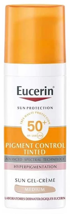 Eucerin Apsauga nuo saulės Pigment Control Tinted SPF50+ Gel-Creme apsauginis kremas nuo saulės, Medium, 50 ml