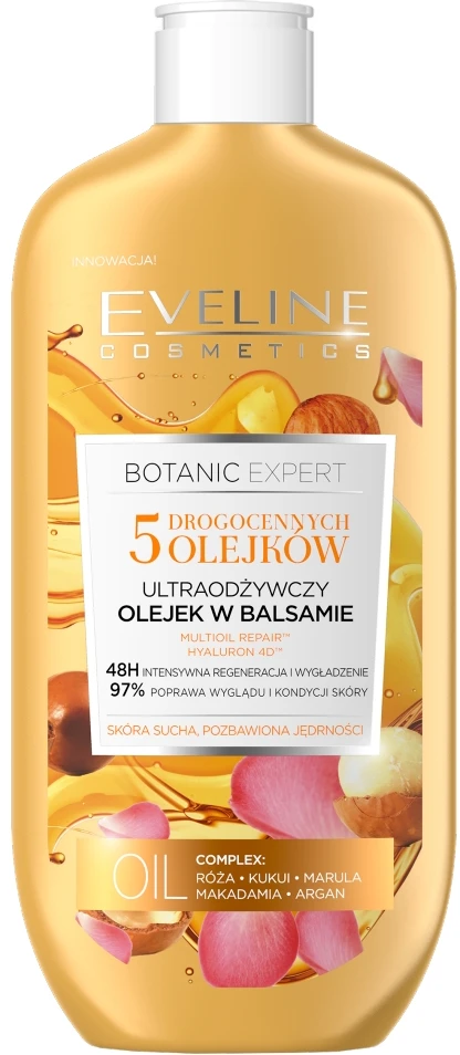 Eveline Cosmetics Eveline Botanic Expert 5 Oils Ultra-maitininantis kūno aliejus su losjonu, 350 ml
