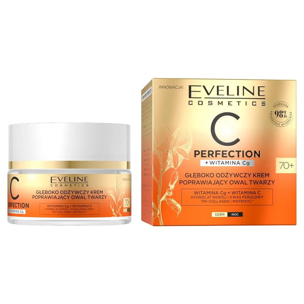 „Eveline Cosmetics“ „Eveline C Perfection + vitaminas Cg“ giliai maitinamasis veido ovalą gerinantis kremas 70+ 50ml