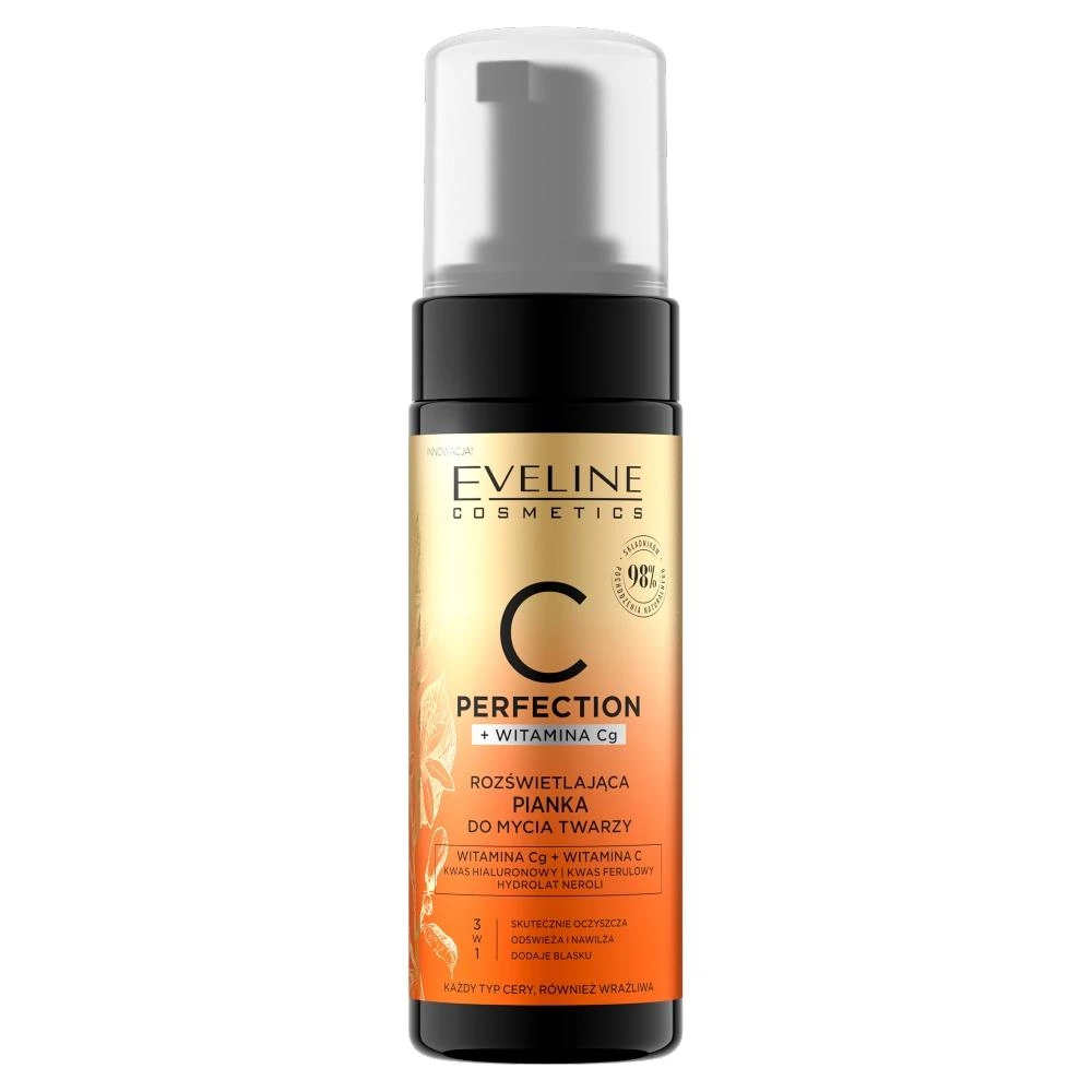 „Eveline Cosmetics“ „Eveline C Perfection+“ vitamino Cg švytėjimo suteikiančios veido valomosios putos, 150 ml