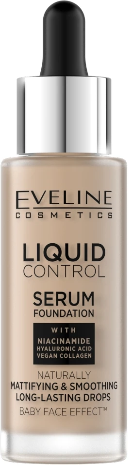 Eveline Cosmetics Liquid Control HD matinis veido pagrindas su niacinamidu 035 Natural rusvai gelsvas 32ml