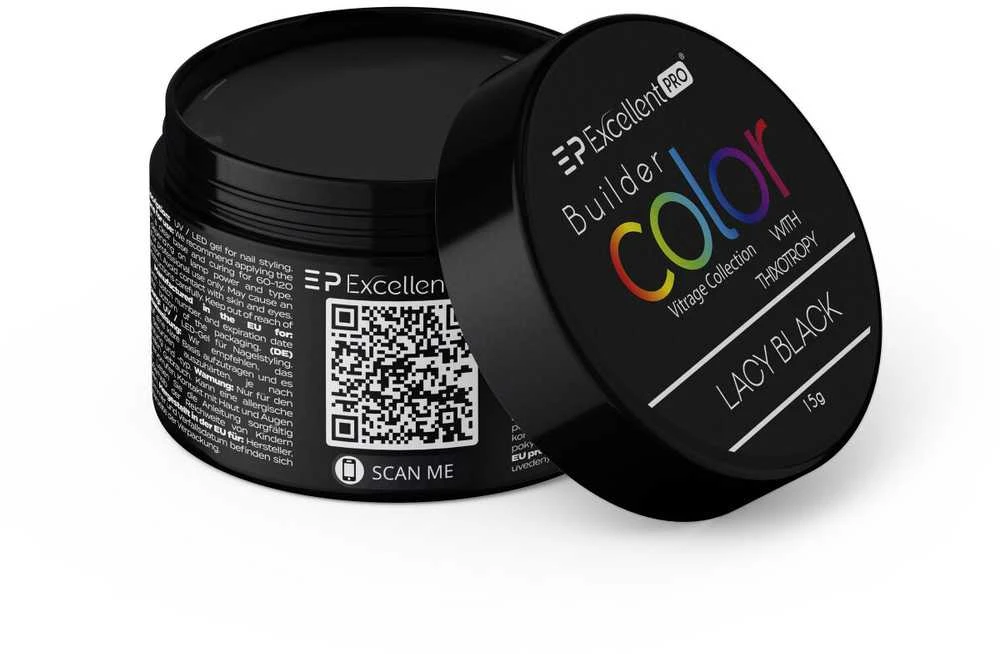 Cosmetics Zone Excellent Pro Statybiniai dažai su tiksotropija, nėriniuota juoda, 15 g