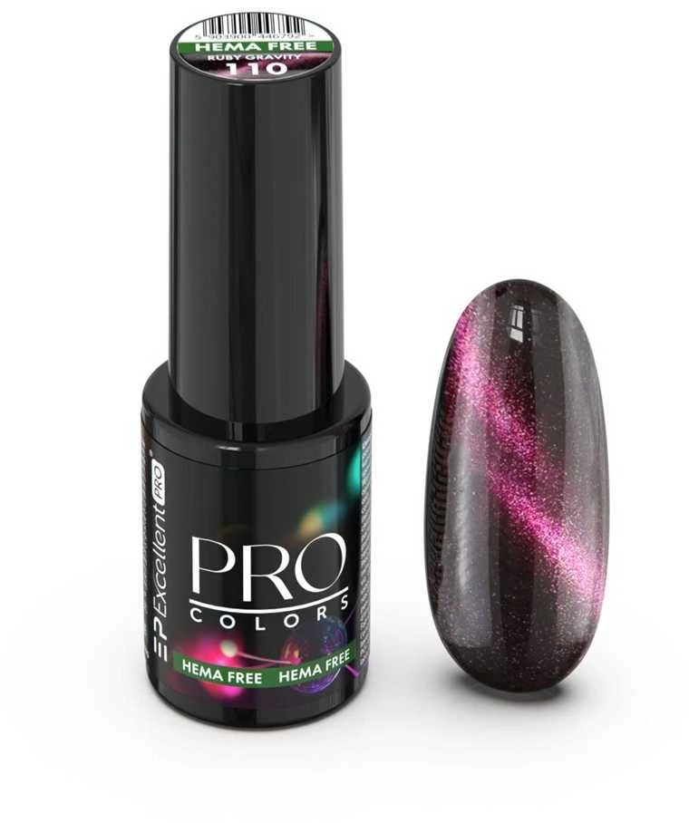 Cosmetics Zone „Excellent Pro“ „Pro Colors Hema Free CatEye Hybrid“ nagų lakai, 110 Ruby Gravity, 7 g.