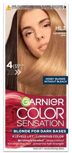Garnier „Color Sensation“ tamsių plaukų stipriai paryškinta spalva HL3 šviesiai ruda