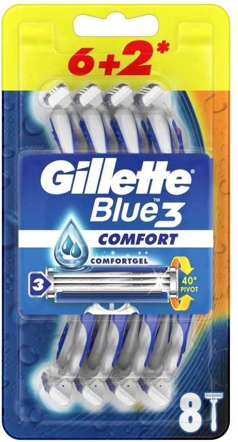 Blue3 Vienkartiniai skustuvai Gillette Mėlynas 3, 6 vnt.+ 2 vnt.