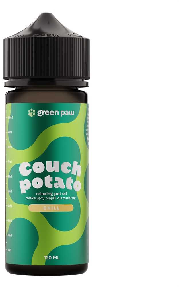 Green Paw Cosma Cannabis Žalias Paw Couch Potato 120ml - CBD aliejus lašišų aliejaus pagrindu su 10% krilių aliejaus