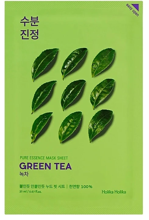 Holika Holika Pure Essence Mask Sheet - Žalias Tea lakštinė veido kaukė su žaliosios arbatos ekstraktu, 20 ml