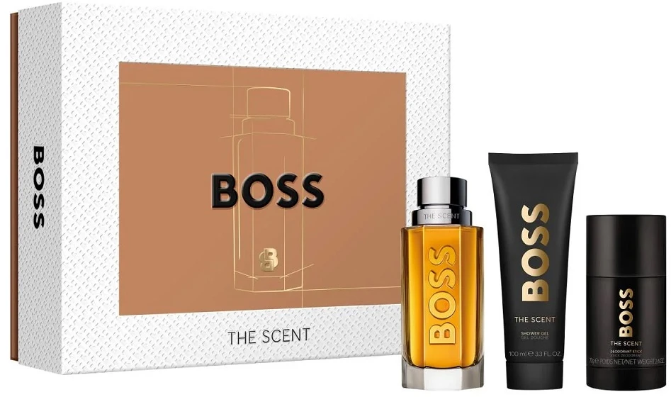 Hugo Boss The Scent tualetinis vanduo, 100 ml dezodorantas-stiklinis dezodorantas, 75 ml gelis „Ducha“, 100 ml