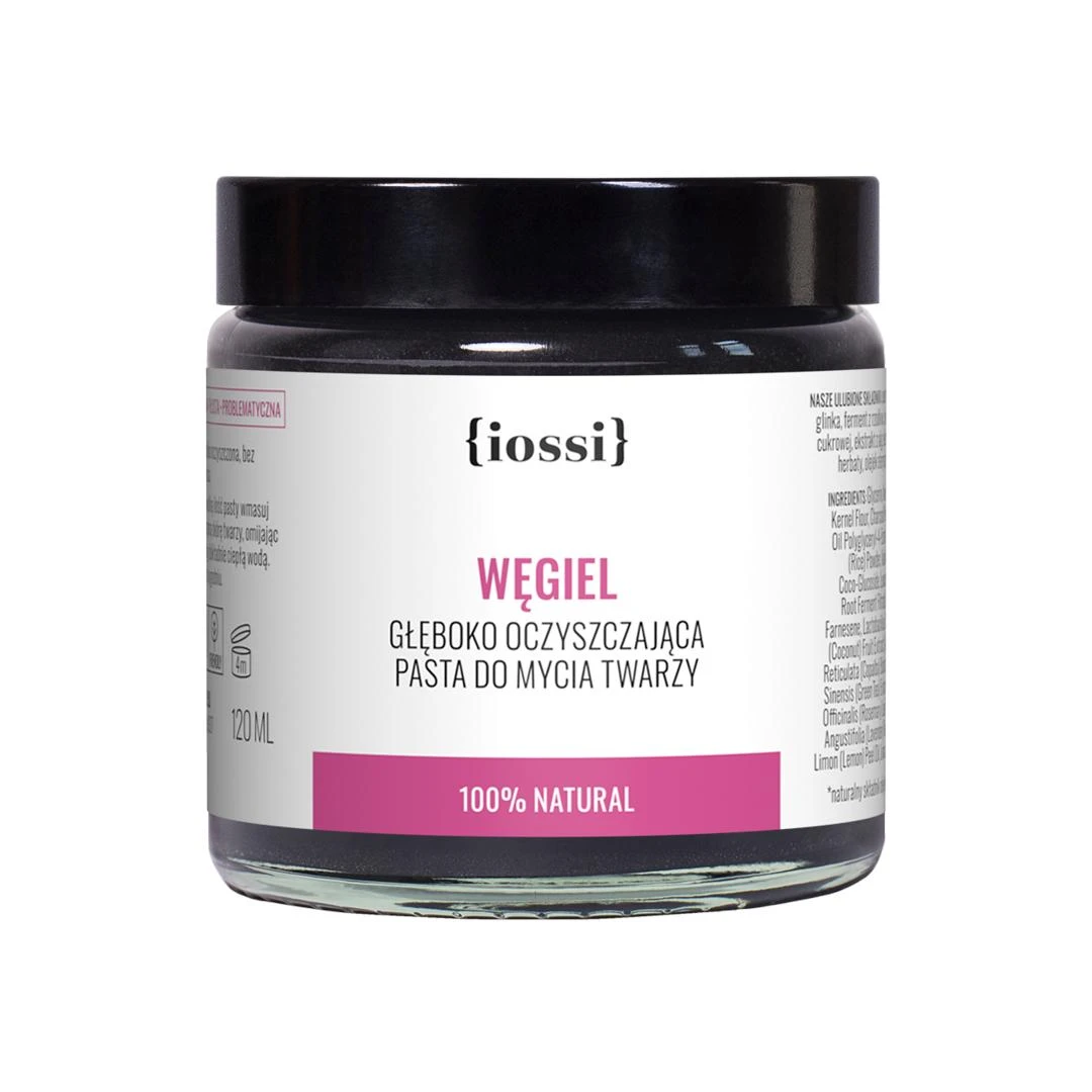 Iossi Charcoal valomoji pasta veido prausimui su aktyvuota anglimi, dumbliais ir žaliąja arbata 120ml