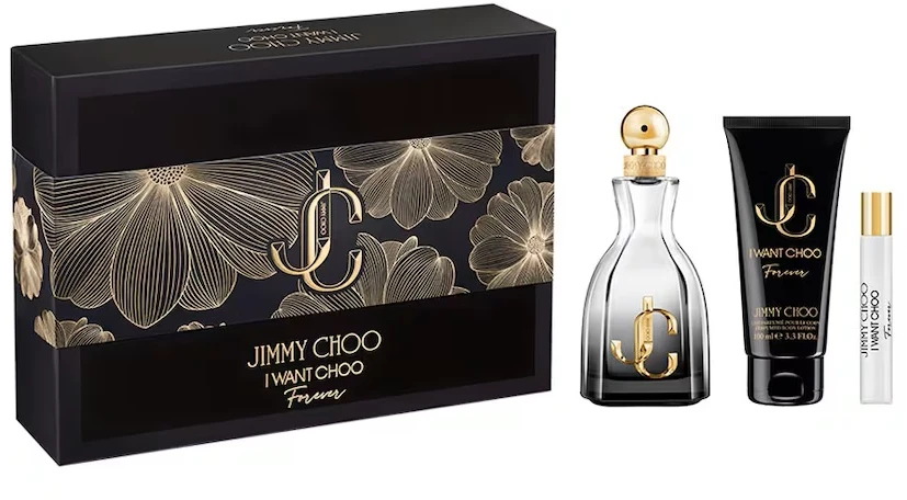 Versace Jimmy Choo I Want Choo Forever rinkinys: kvapusis vanduo purškiklis 100 ml + kūno balzamas 100 ml + kvapusis vanduo purškiklis 7,5 ml