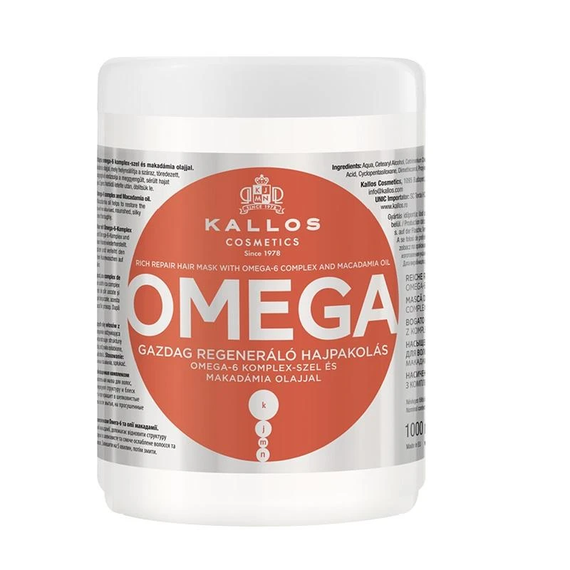 Kaukė sausiems pažeistiems plaukams Kallos OMEGA Rich Repair Hair Mask 1000 ml