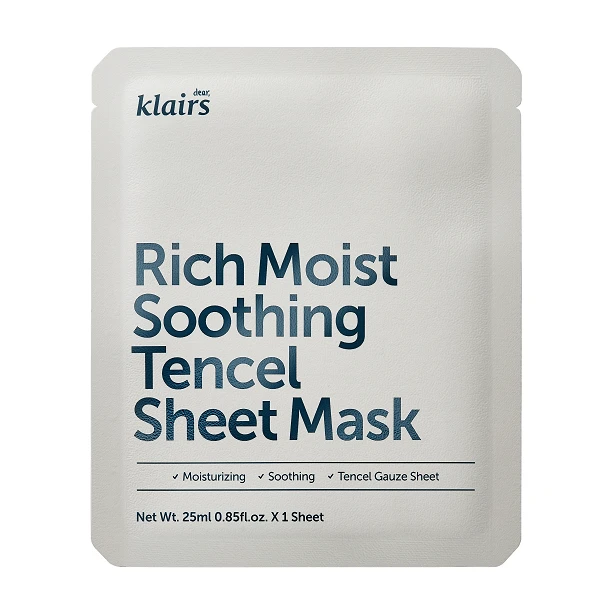 Klairs Rich Moist Shoothing Sheet Mask drėkinamoji lakštinė veido kaukė, 25 ml