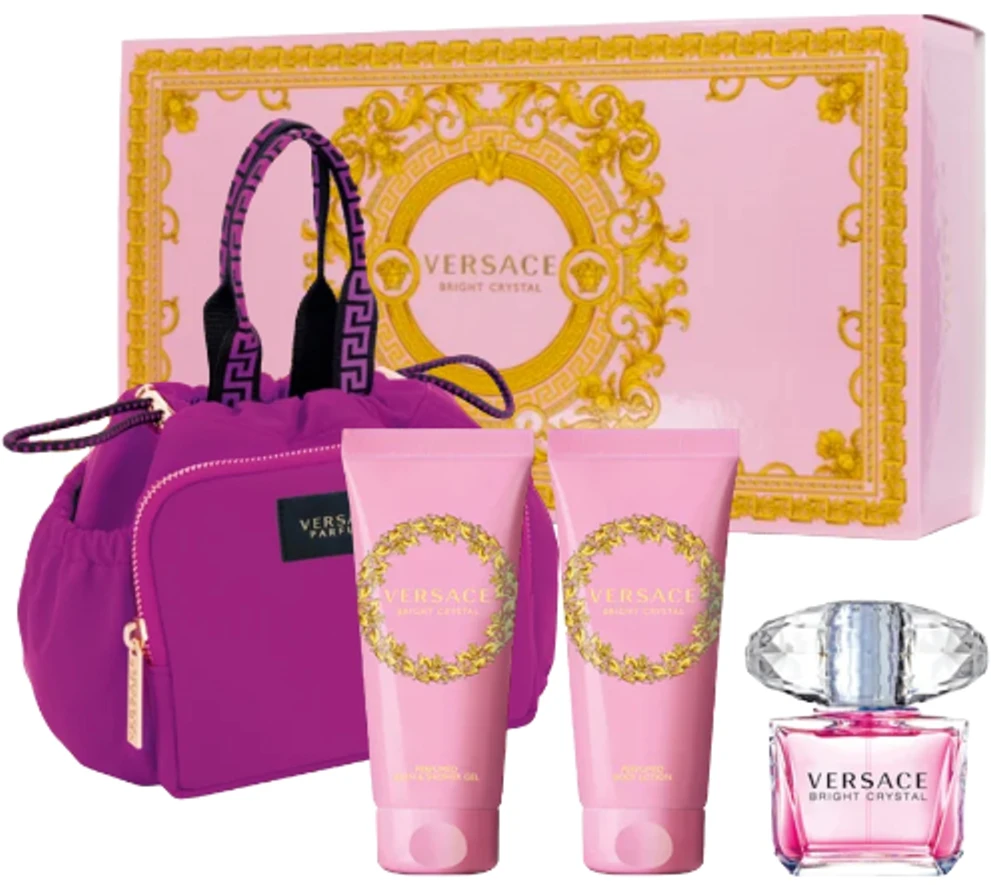 Kvepalų rinkinys moterims Versace Bright Crystal (EDT, 90 ml + kūno losjonas, 100 ml + dušo želė, 100 ml + kosmetinė)