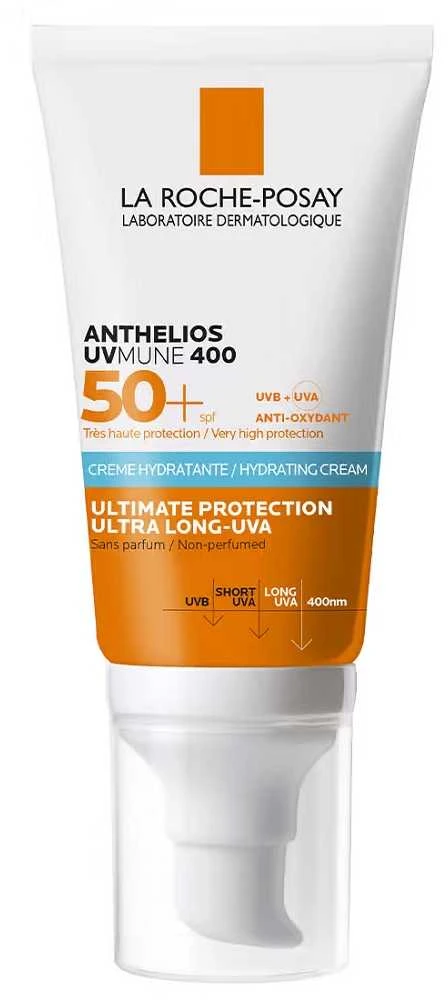 La Roche-Posay Anthelios UVMune 400 Hydrating Kreminis Face SPF 50+ apsauginis kremas nuo saulės jautriai veido odai, 50 ml