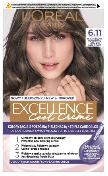 L'Oreal Excellence Cool Creme 6.11 plaukų dažų pakuotė