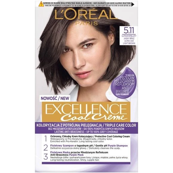 L'Oreal Paris Excellence Cool Creme 5.11 Ultra Ash šviesiai rudas (šviesiai ruda)