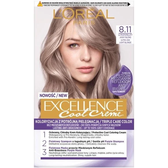 L'Oreal Excellence Cool Creme 8.11 plaukų dažų dėžutė