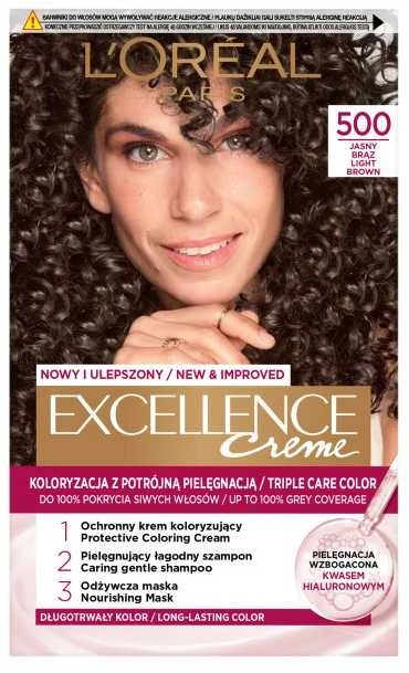 Loreal Excellence Creme 500 šviesiai ruda plaukų dažų pakuotė