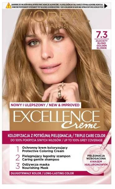 „L'Oreal Paris Excellence Creme 7.3 Golden Skirtas šviesiems plaukams“.