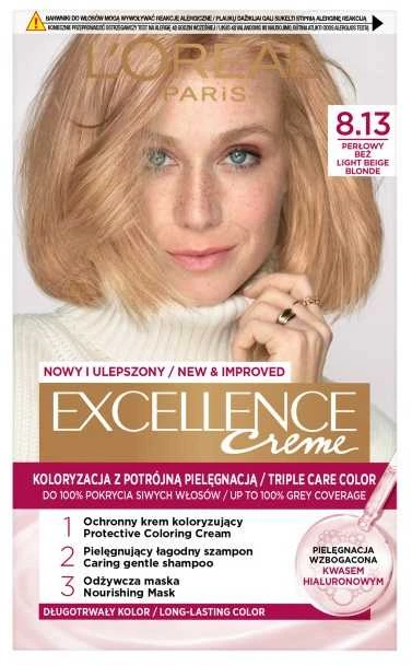 L'Oreal Excellence 8.13 perlamutriniai šviesūs plaukų dažai