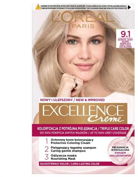 L'Oreal Paris Excellence Creme 9.1 labai šviesus pelenų blondinas