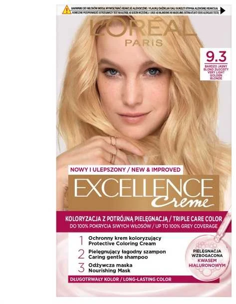 „L'Oreal Paris Excellence Creme 9.3“ labai šviesi auksinė blondinė