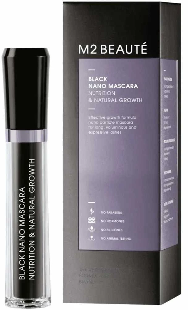 M2 Beauté Juodas Nano blakstienų tušas Nutrition and Amp Natural Growth 6 ml