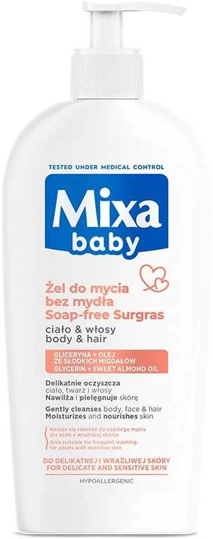 Mixa Baby 2in1 švelnus šampūnas ir prausiklis plaukams bei kūnui be muilo 400ml