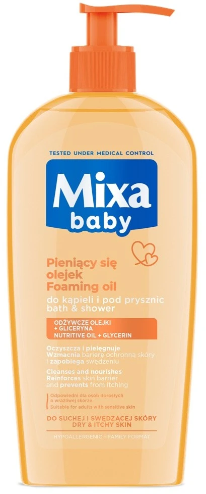 Mixa Baby Foaming Oil Bath & Shower valomasis losjonas vaikams, 400 ml