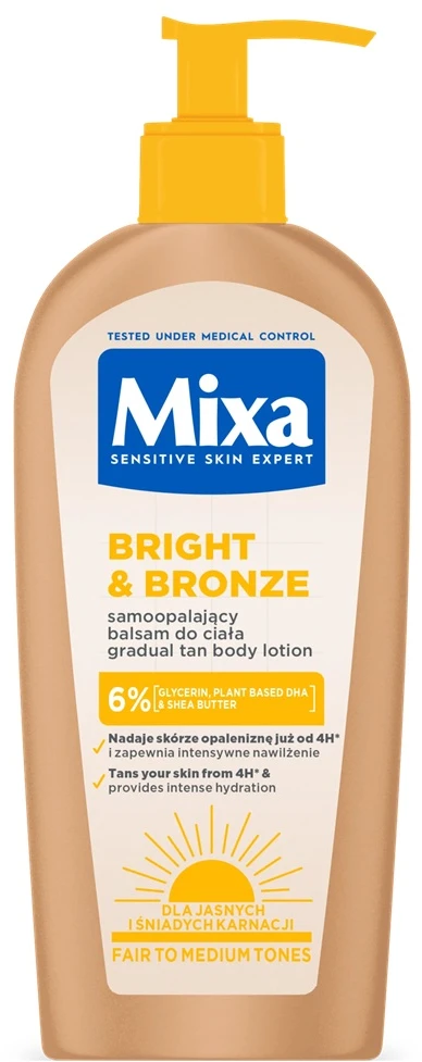 Mixa „Bright & Bronze“ savaiminio įdegio kūno losjonas šviesiai ir tamsiai odai, 250 ml
