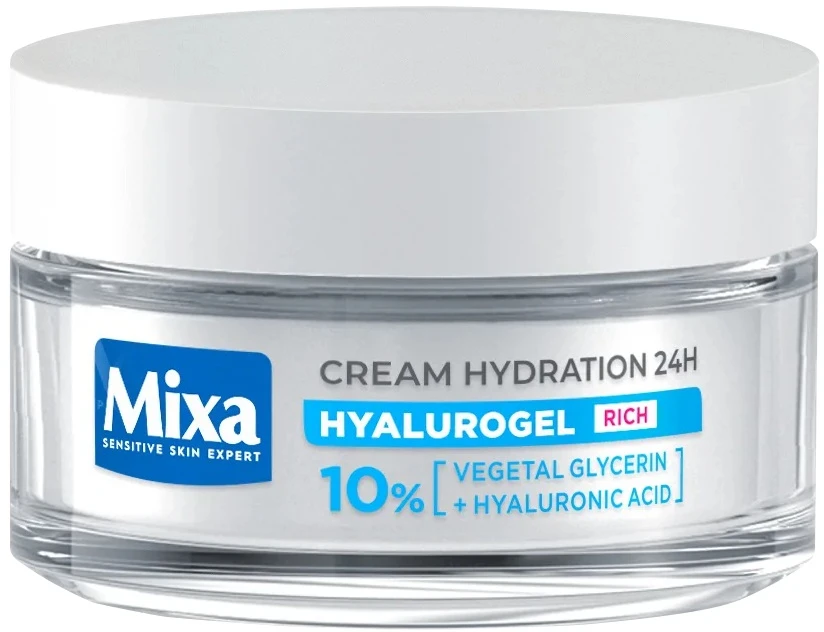 MIXA Ekspert Hyalurogel Rich Sensitive Skin Expert intensyviai drėkinantis veido kremas, 50 ml