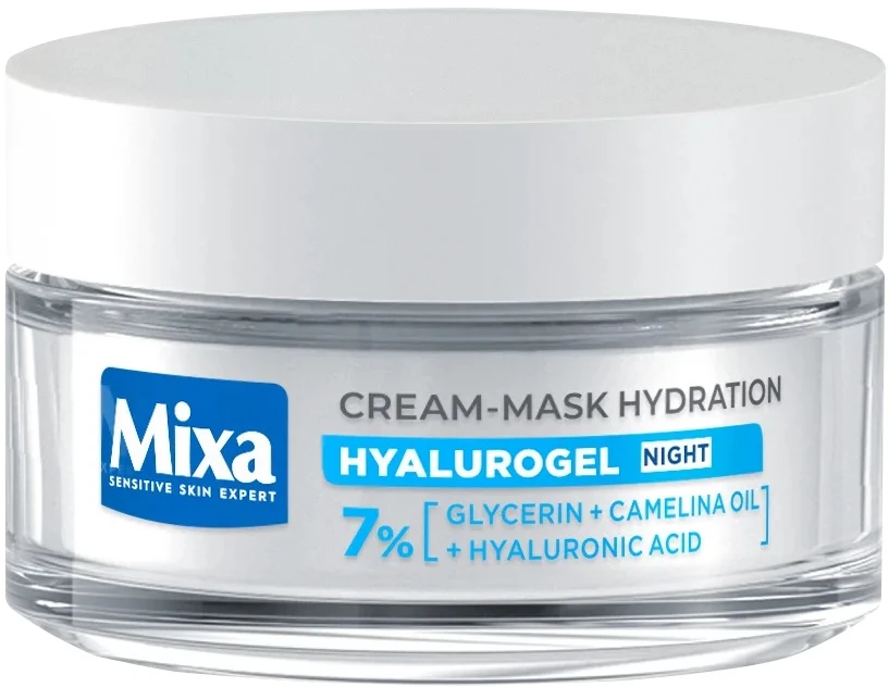 MIXA Ekspert Hyalurogel Night Moisturizing Night Kreminis-Mask drėkinamasis naktinis veido kremas-kaukė, 50 ml