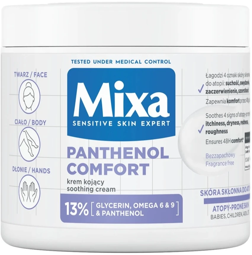 Mixa „Panthenol Comfort+“ raminamasis apsauginis veido, rankų ir kūno kremas, 400 ml
