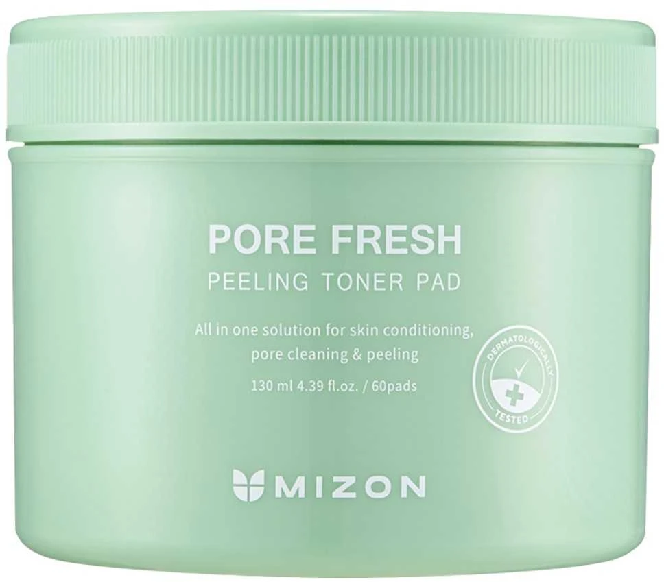 Šveičiamieji padeliai veido odos valymui Mizon Pore Fresh Peeling Toneris Pad Calming, ramina odą, skirti mišriai, riebiai odai, 60 padelių