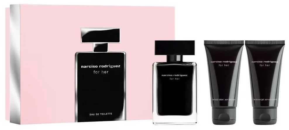 Kvepalų rinkinys  Narciso Rodriguez For Her (50 ml EDT + Kūno losjonas 50ml + dušo želė 50ml) aprašymas - Prekės nuotrauka