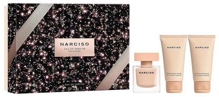 Set Narciso Rodriguez: Narciso Poudree Eau De Parfum For Women, 50 ml + Narciso Poudree Hydrating Losjonas kūnui, 50 ml + Narciso Poudree Cleansing Dušo želė All Over The Body For All Skin Types, 50 ml