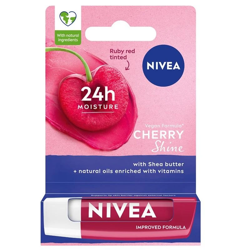 Nivea 24H Moisture lūpų dažai „Vyšnių spindesys“, 4,8 g