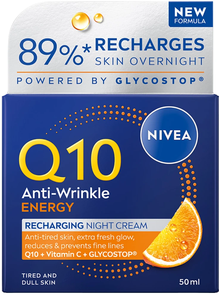 Nivea Q10 energinis naktinis kremas nuo raukšlių – 3 antioksidantai, 50 ml