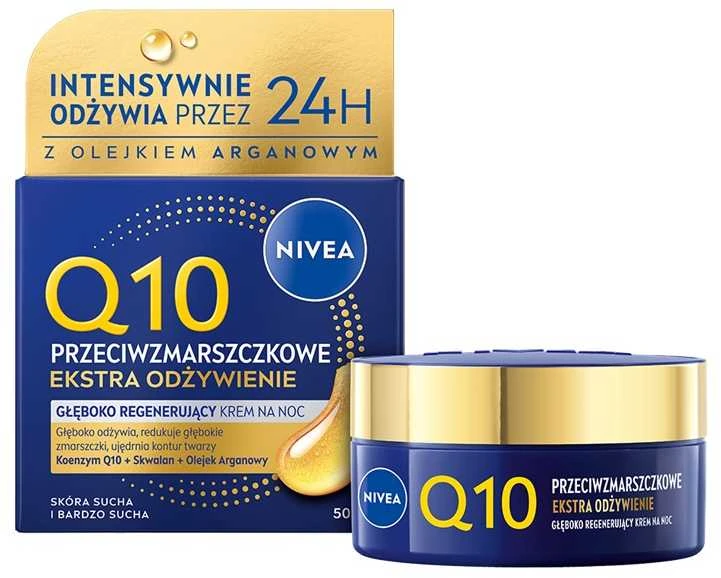 Nivea Q10 Ekstra Odżywienie przeciwzmarszczkowy odbudowujący krem na noc 50ml