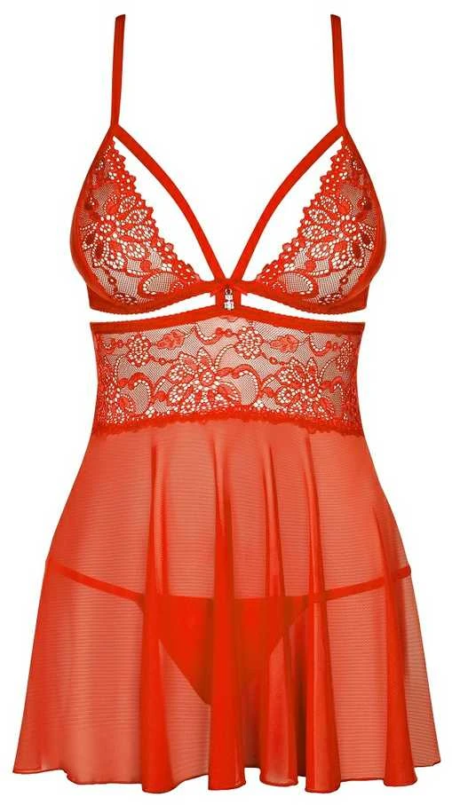 Obsessive - 838-BAB-3 Babydoll & Thong Raudona S/M