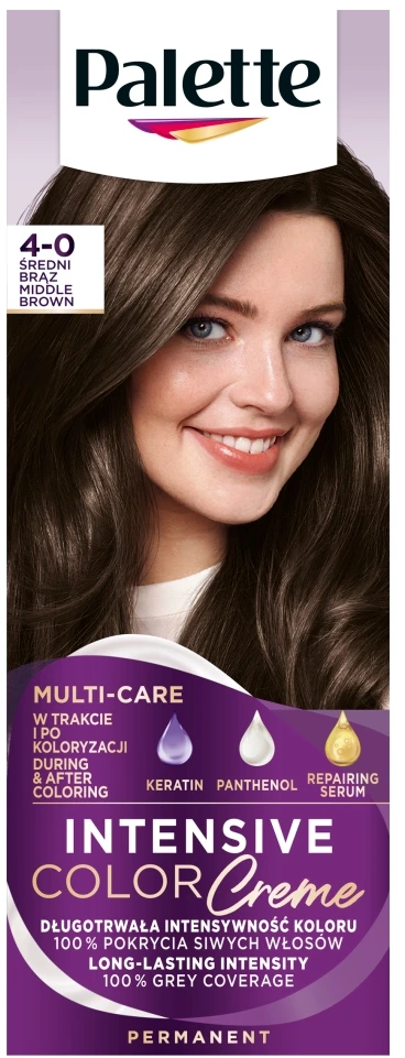 Palette Paletė Intensive Color Creme Ilgalaikis intensyvumas 4-0 (N3) Vidutinis ruda