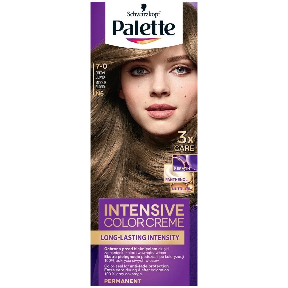 Palette Intensive Color Creme Ilgalaikis intensyvumas 7-0 (N6) Średni Blond