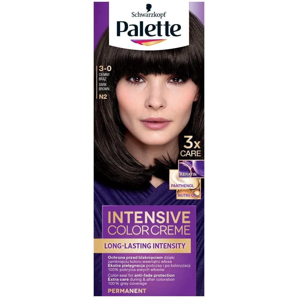 Palette Paletė Intensive Color Creme Ilgalaikis intensyvumas 3-0 (N2) Tamsiai ruda