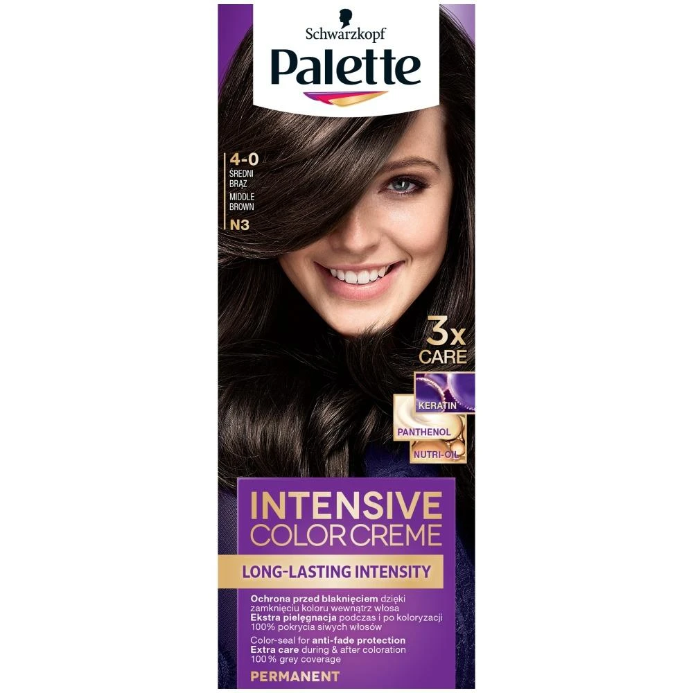 Palette Paletė Intensive Color Creme Ilgalaikis intensyvumas 4-0 (N3) Vidutinis ruda
