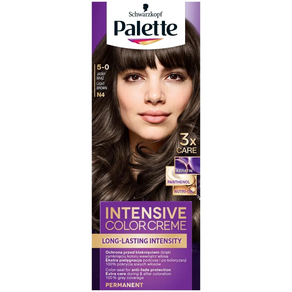 Palette Paletė Intensive Color Creme Ilgalaikis intensyvumas 5-0 (N4) Šviesiai ruda